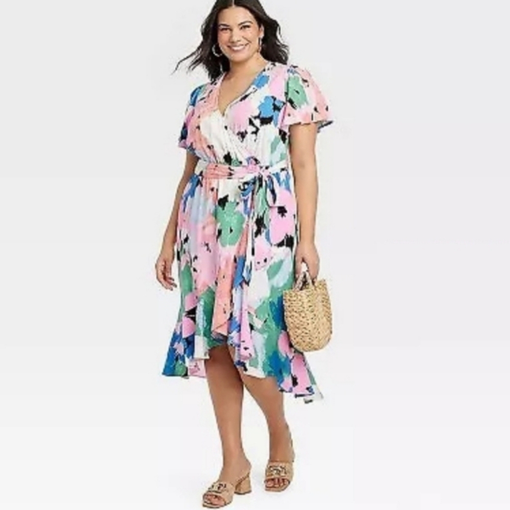Ava & Viv Faux Wrap Abstract‎ Midi Dress